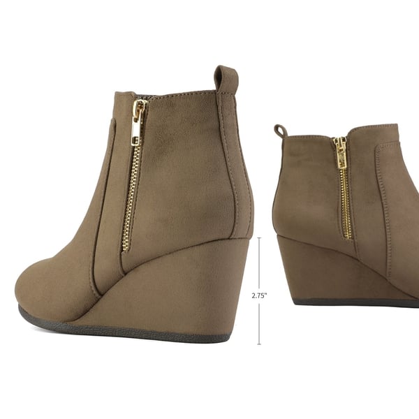 Pointed Toe Suede Wedge Bootie - TAUPE SUEDE - 3